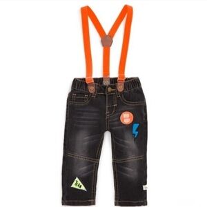 Rosie Pope Baby Boy Black Jeans Suspenders Appliqués NWT Size 0-3 months